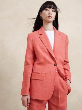 Banana Republic Relaxed Lina Linen Blazer Coral Color NWT Women's Size 2